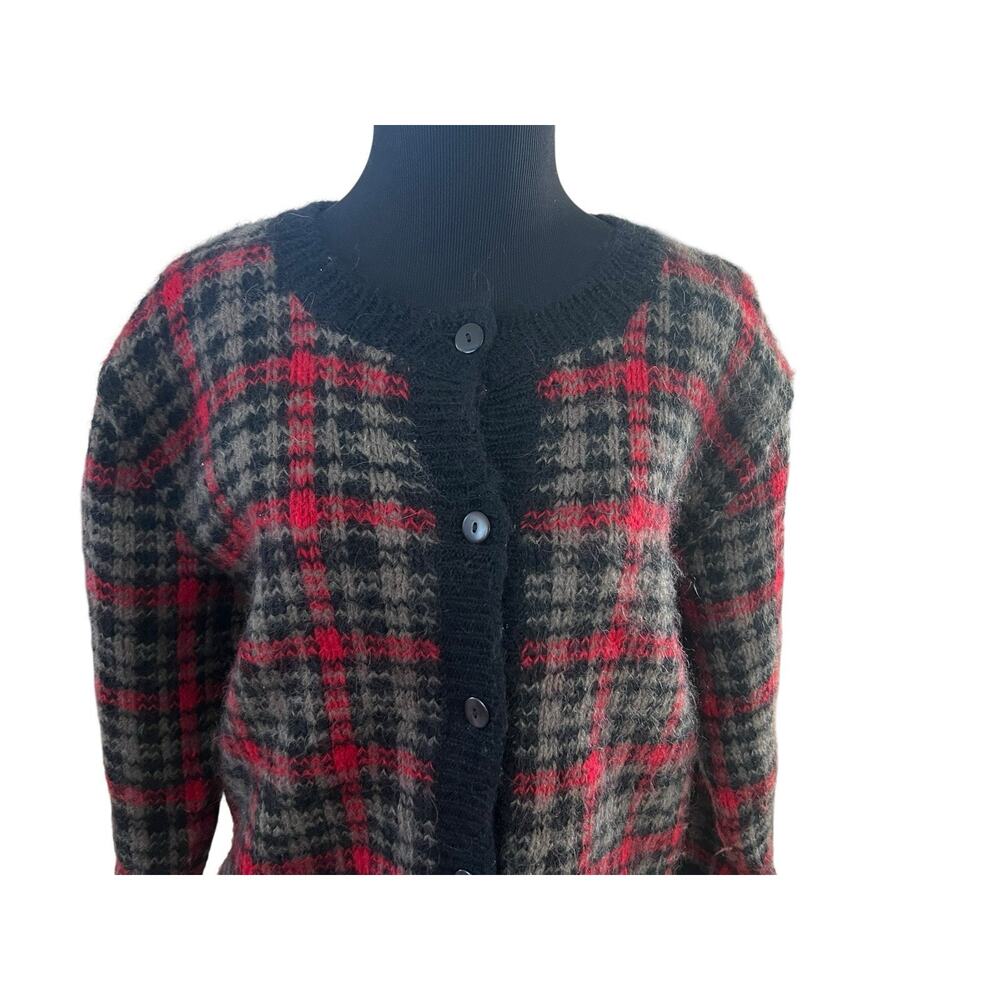 Paul Harris Design Womens Mohair Blend Plaid Cardigan Sweater M Preppy Academia - Picture 2 of 7
